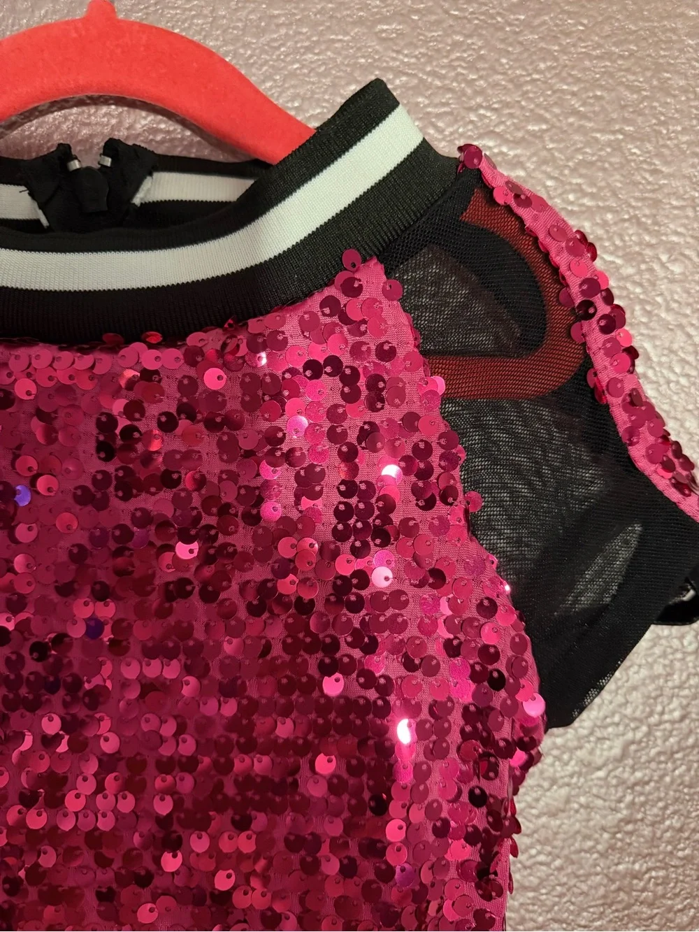 Weissman Hot Pink Sequin Peplum Top with Black Leggings
